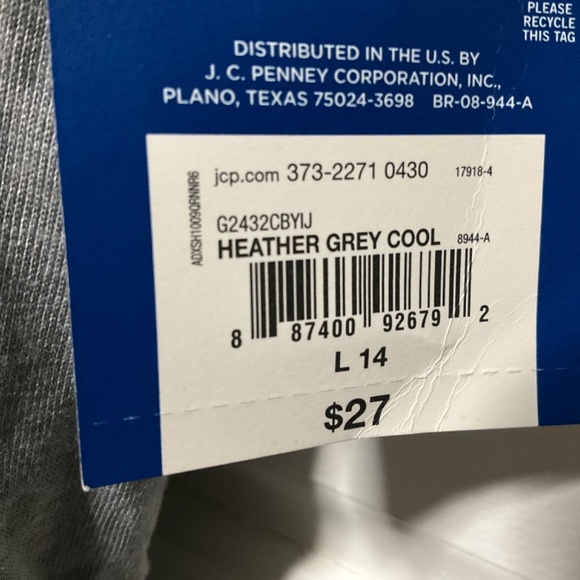 NWT Girls  Large-14 heather gray and white shirt sleeve top, Stay Cool - Picture 3 of 3